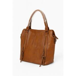 Brown Faux Leather Handbag Tote Crossbody Strap Large Purse